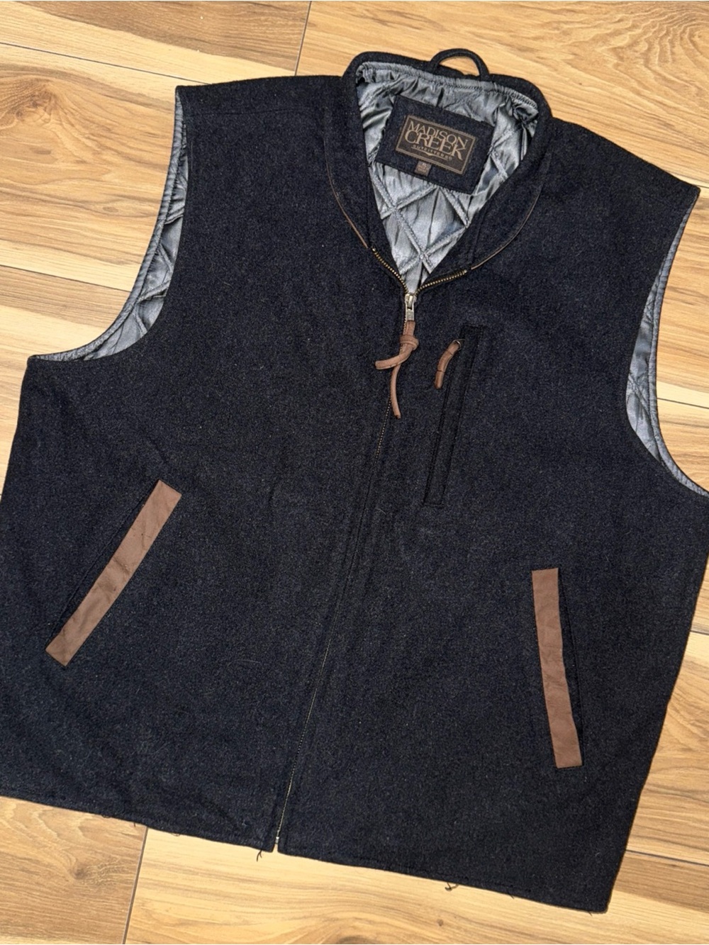 Madison Creek Outfitters Brown Wool Vest Men Two Tone Pockets Full Zip Woods XL